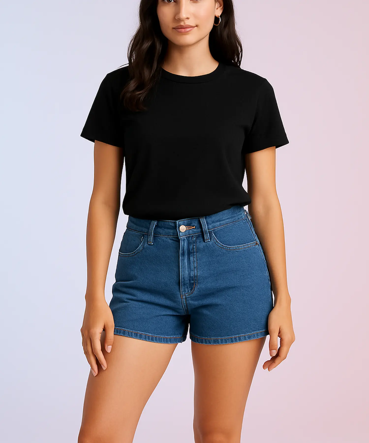 Blue High-Waist Denim Shorts