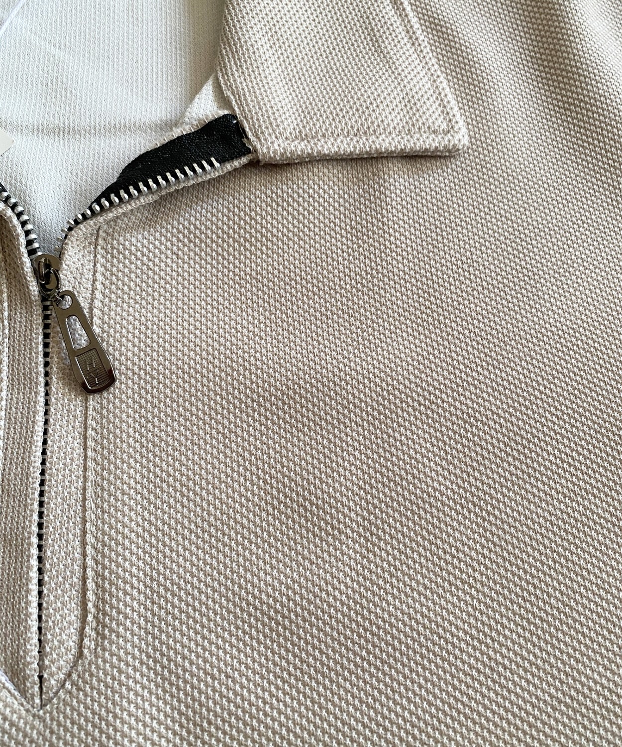 Drop Shoulder Zipper Polo-Beige - Image 3